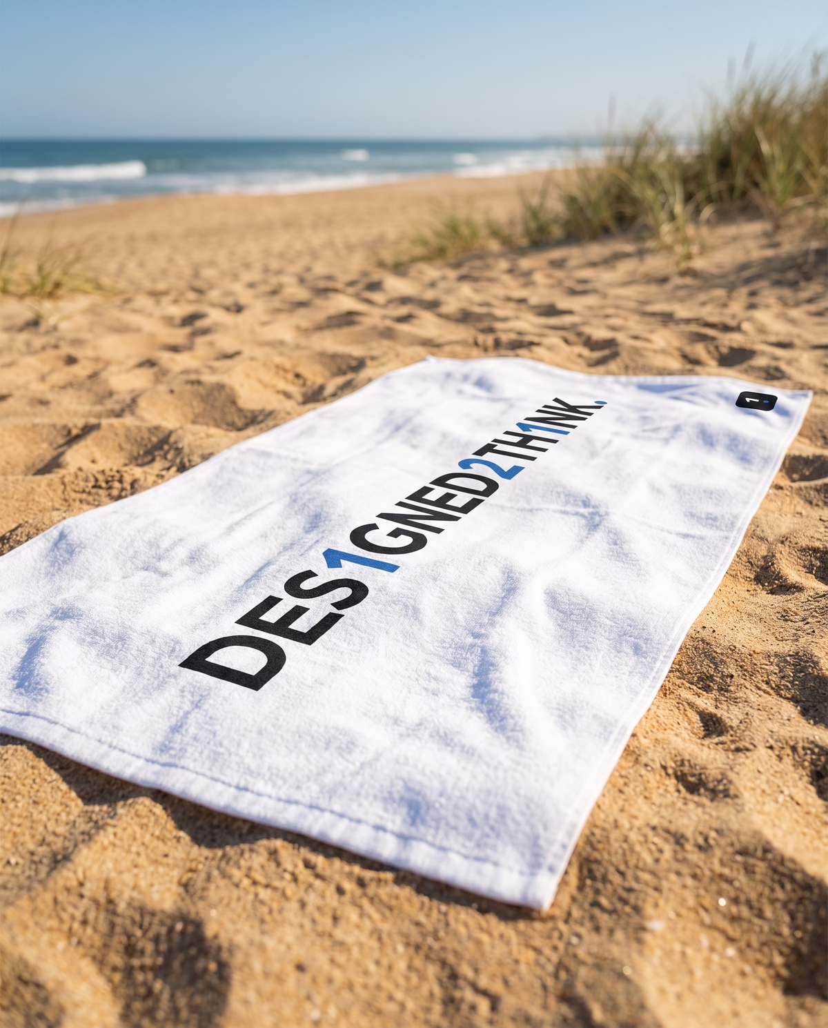 Base1 Designed2Think towel on a sunny beach