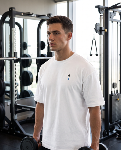 Man wearing Base1 Active 1 Logo Tee in a gym