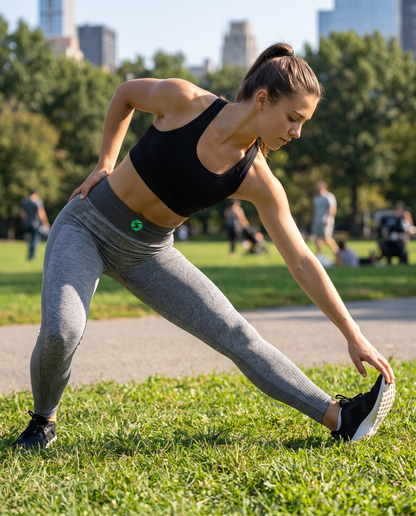 Woman wearing BaseFit Seamless Performance Leggings outdoors