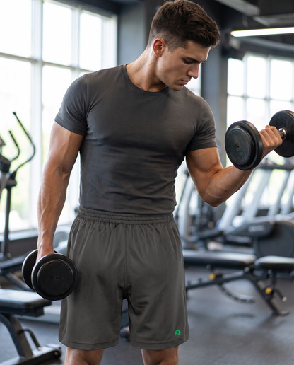 Man wearing BaseFit Sports Shorts in a gym