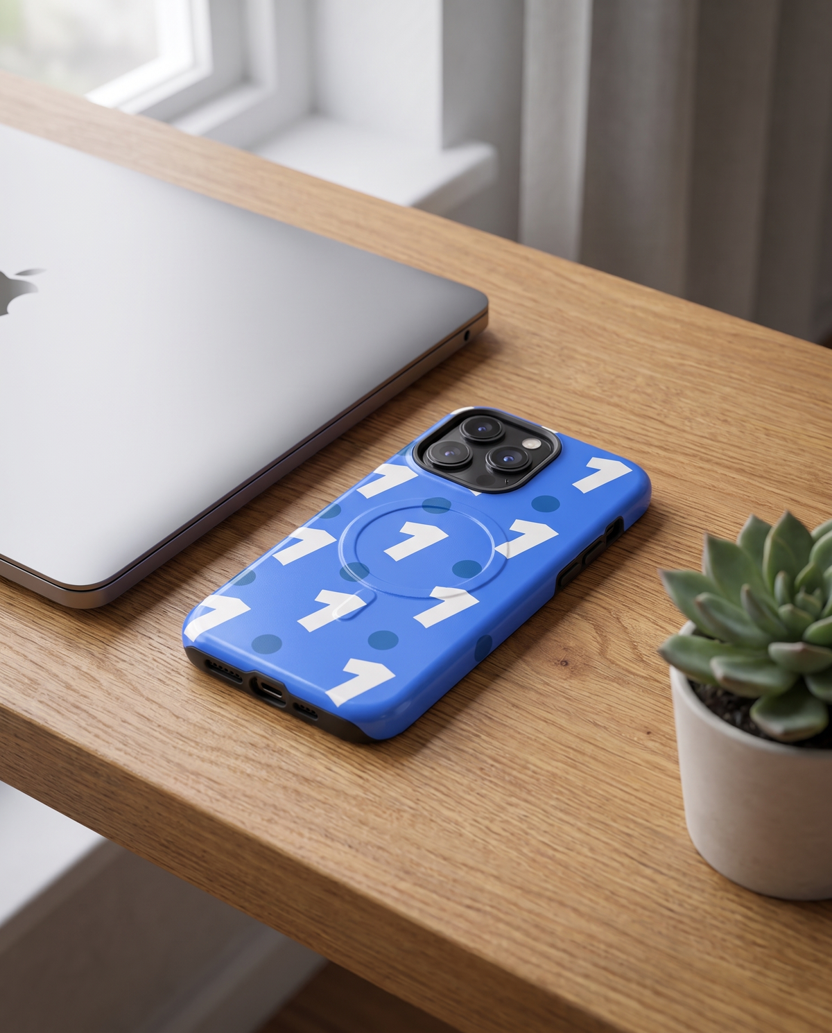 1 Logo Pattern MagSafe case on iPhone on a desk