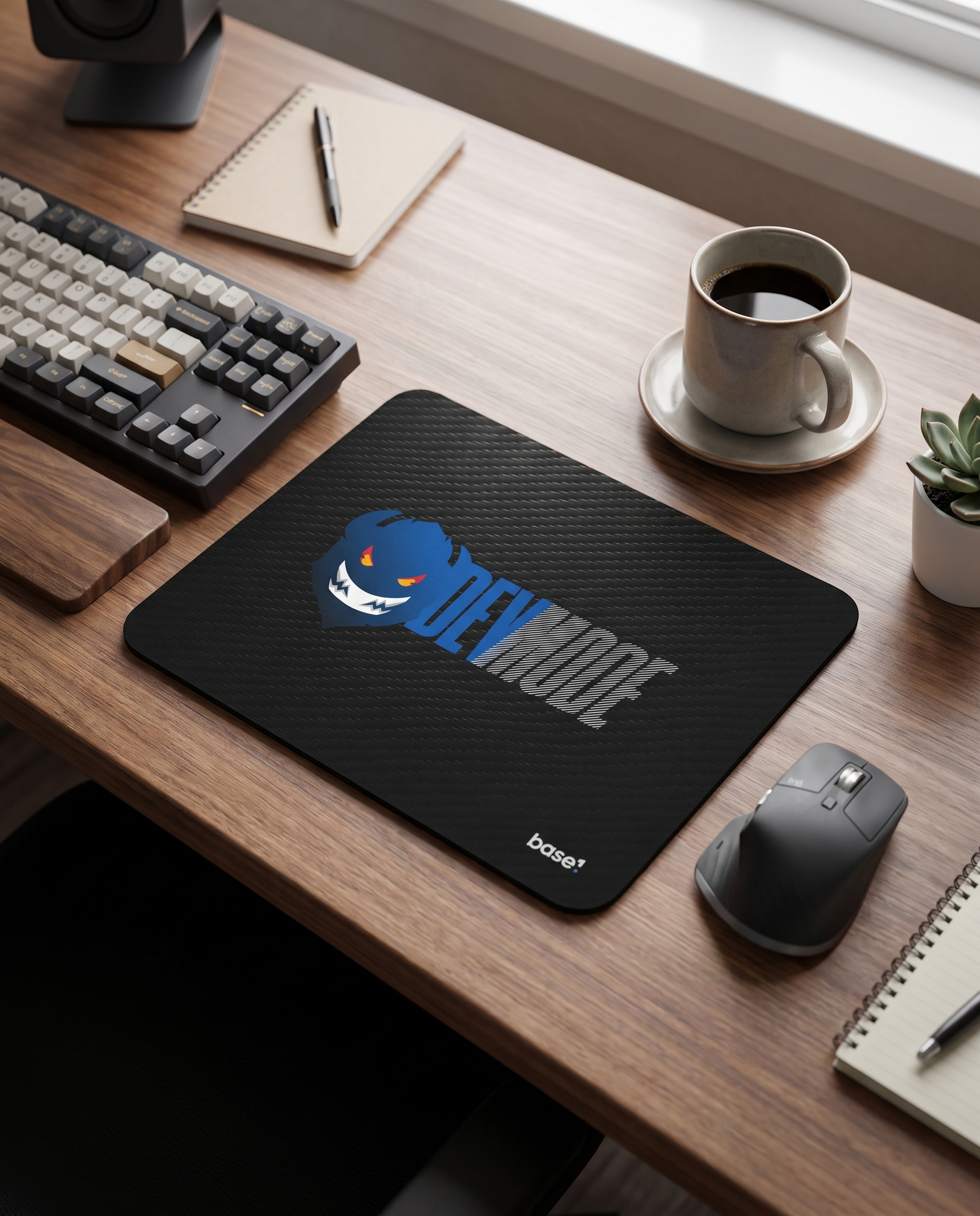 Dev Mode Mouse Pad on a tidy tech desk