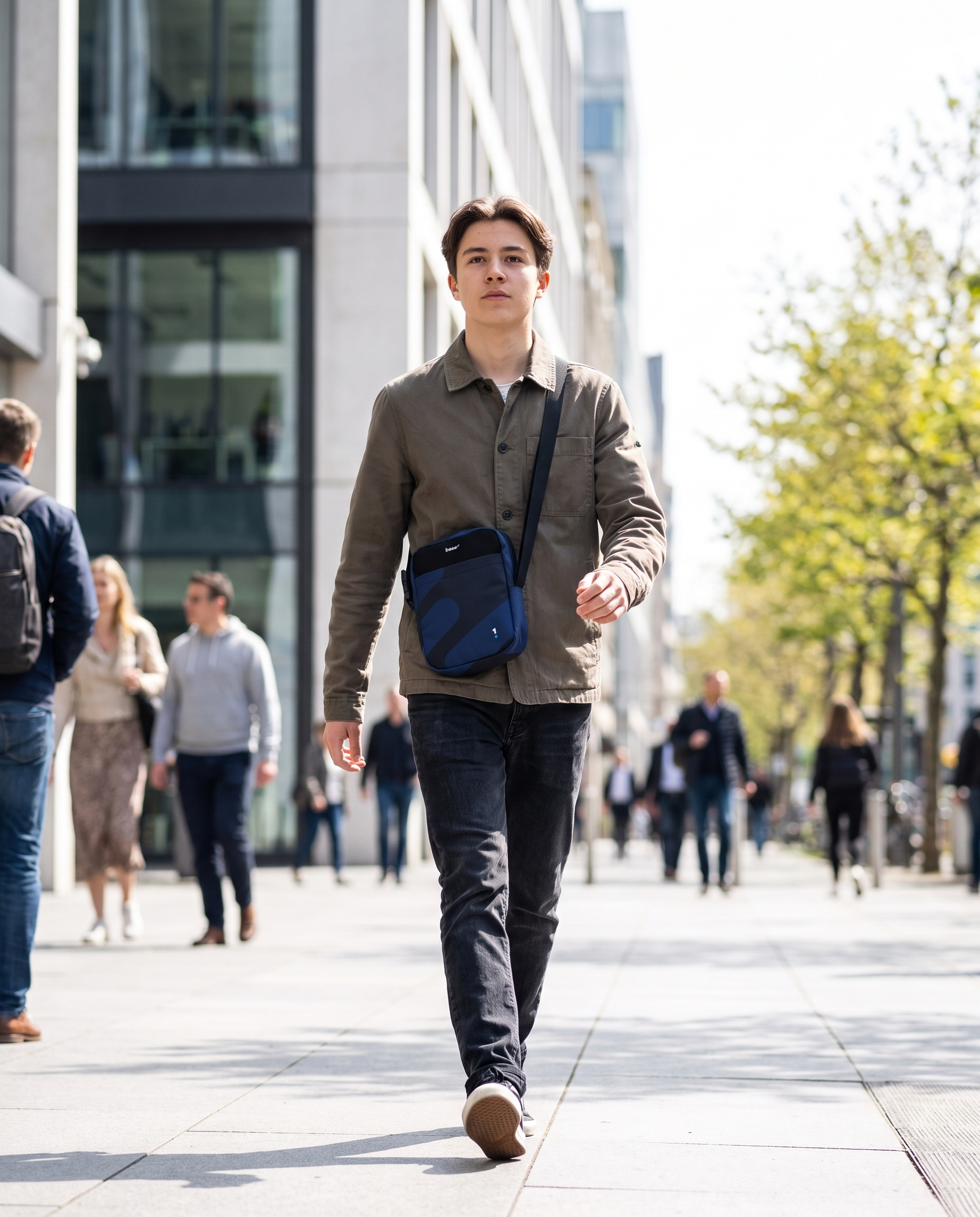 Person wearing Base1 Utility crossbody bag in the city